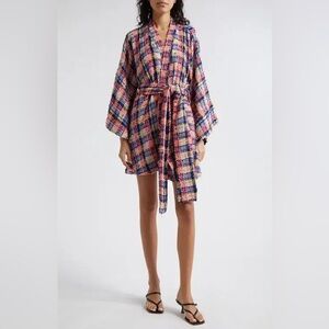 La Vie Style House Plaid Tweed Long Sleeve Wrap Minidress